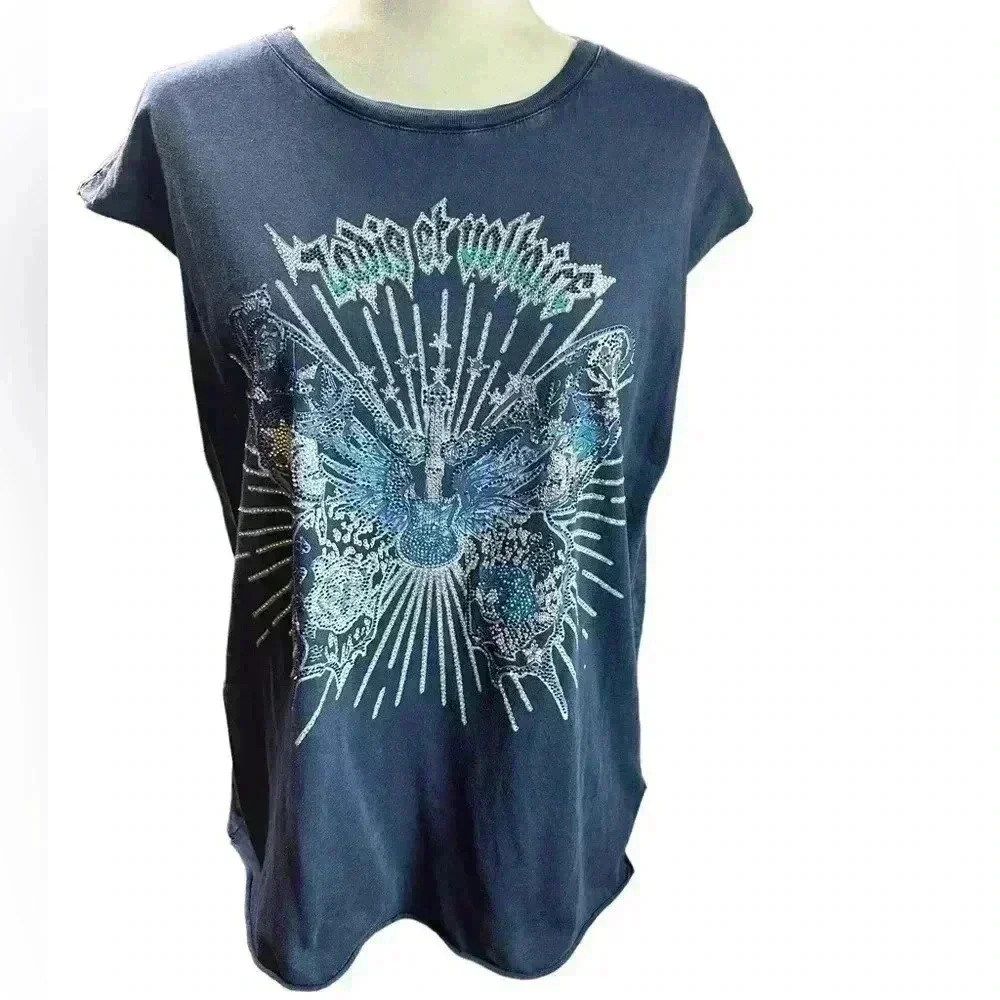 Zadig & Voltaire Womens Encre Cecilia Crystal embellished Cotton Tank top Size L - Picture 3 of 9